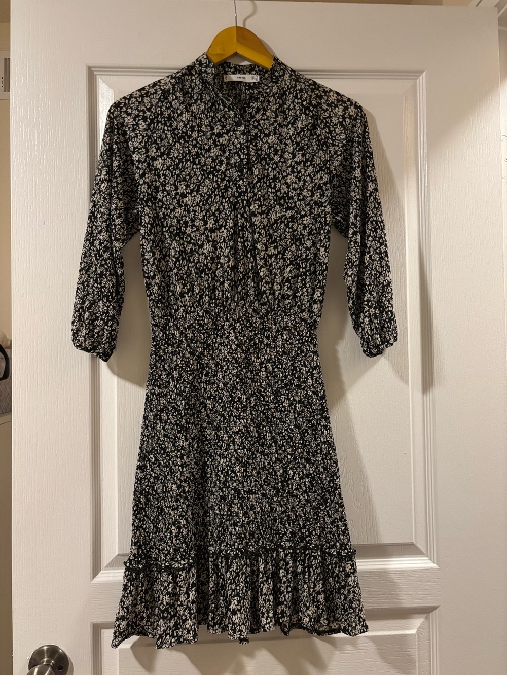 Mango Black and Cream Floral Ruffle Mini Dress - Picture 2 of 3